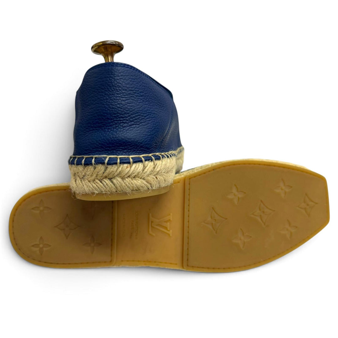 Great LOUIS VUITTON Slip-on Monogram logo embroidered espadrilles Navy