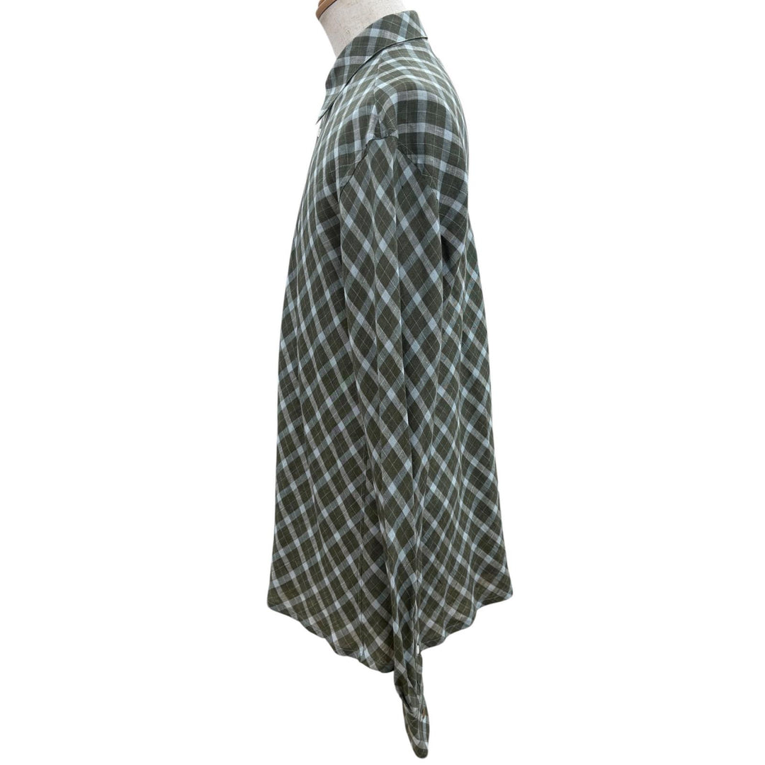 Excellent HERMES Long sleeve shirt Serie Button Bias Check Pattern green linen