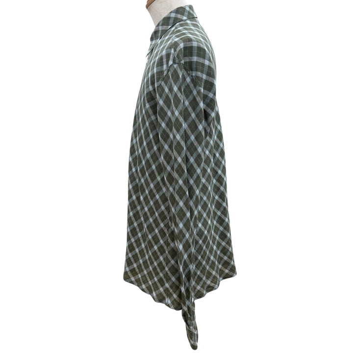 Excellent HERMES Long sleeve shirt Serie Button Bias Check Pattern green linen