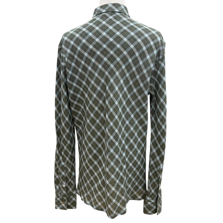 Excellent HERMES Long sleeve shirt Serie Button Bias Check Pattern green linen