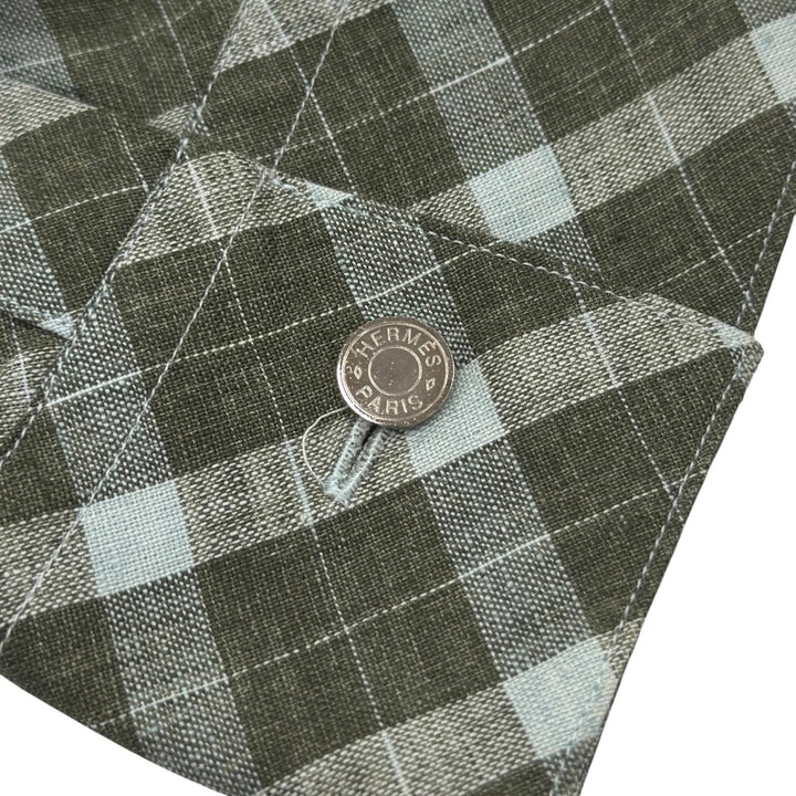 Excellent HERMES Long sleeve shirt Serie Button Bias Check Pattern green linen