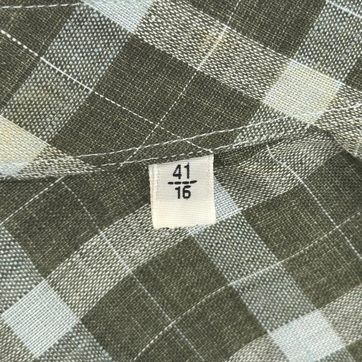 Excellent HERMES Long sleeve shirt Serie Button Bias Check Pattern green linen