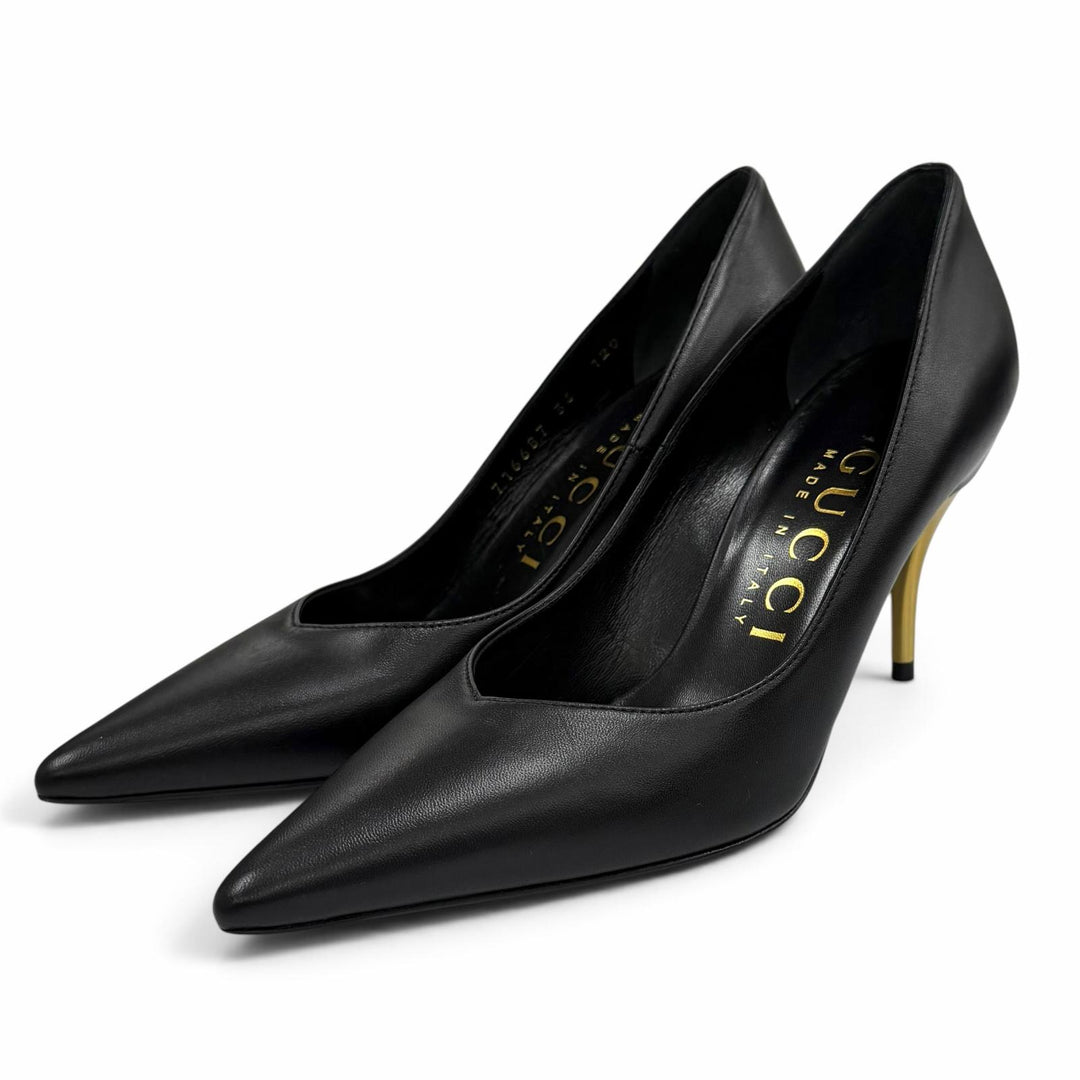 Pristine GUCCI pumps Pointed toe stiletto heel leather black leather 36 716687