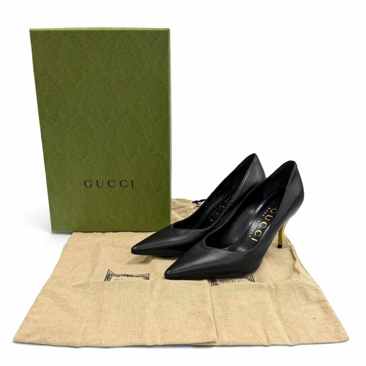 Pristine GUCCI pumps Pointed toe stiletto heel leather black leather 36 716687