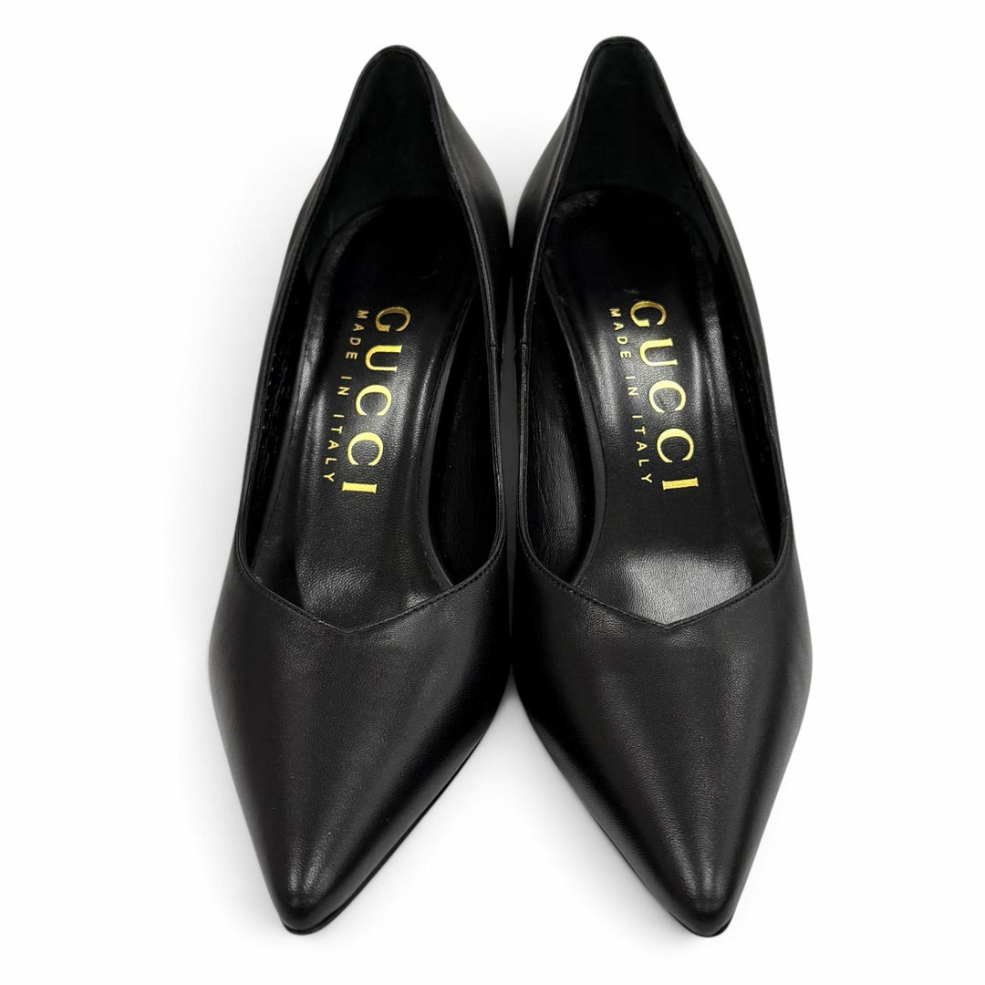 Pristine GUCCI pumps Pointed toe stiletto heel leather black leather 36 716687