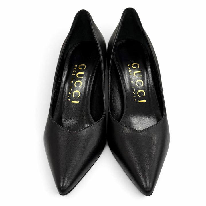 Pristine GUCCI pumps Pointed toe stiletto heel leather black leather 36 716687