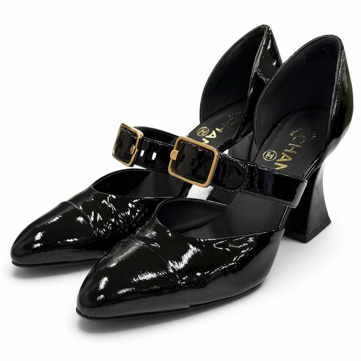 Great CHANEL pumps black Patent leather Women 36.5 G39048