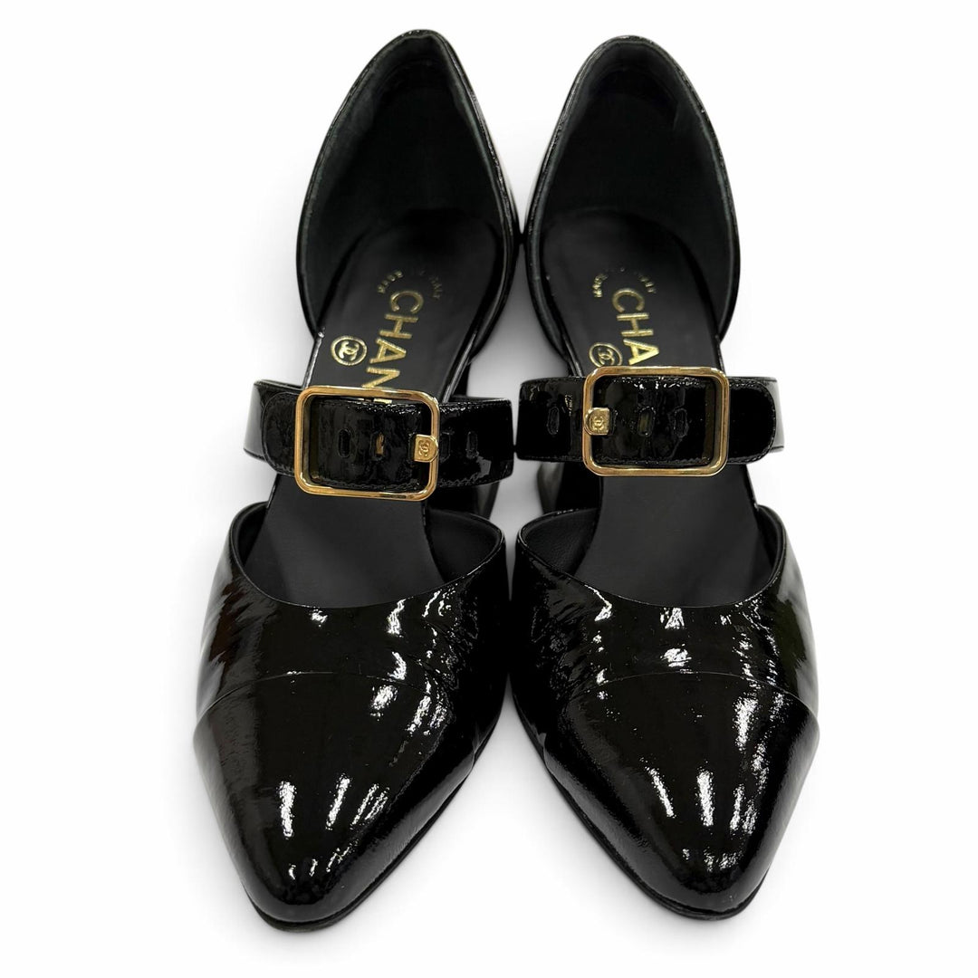 Great CHANEL pumps black Patent leather Women 36.5 G39048