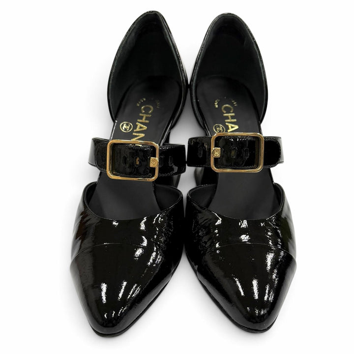 Great CHANEL pumps black Patent leather Women 36.5 G39048