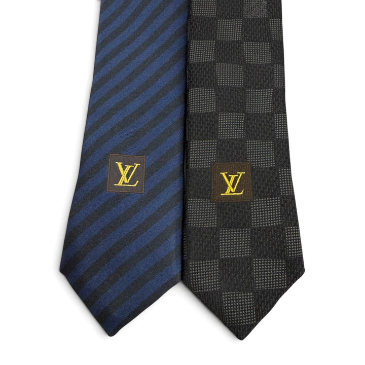 Great LOUIS VUITTON tie Cravat Damier Classic Stripe Tie Set of 2 black silk