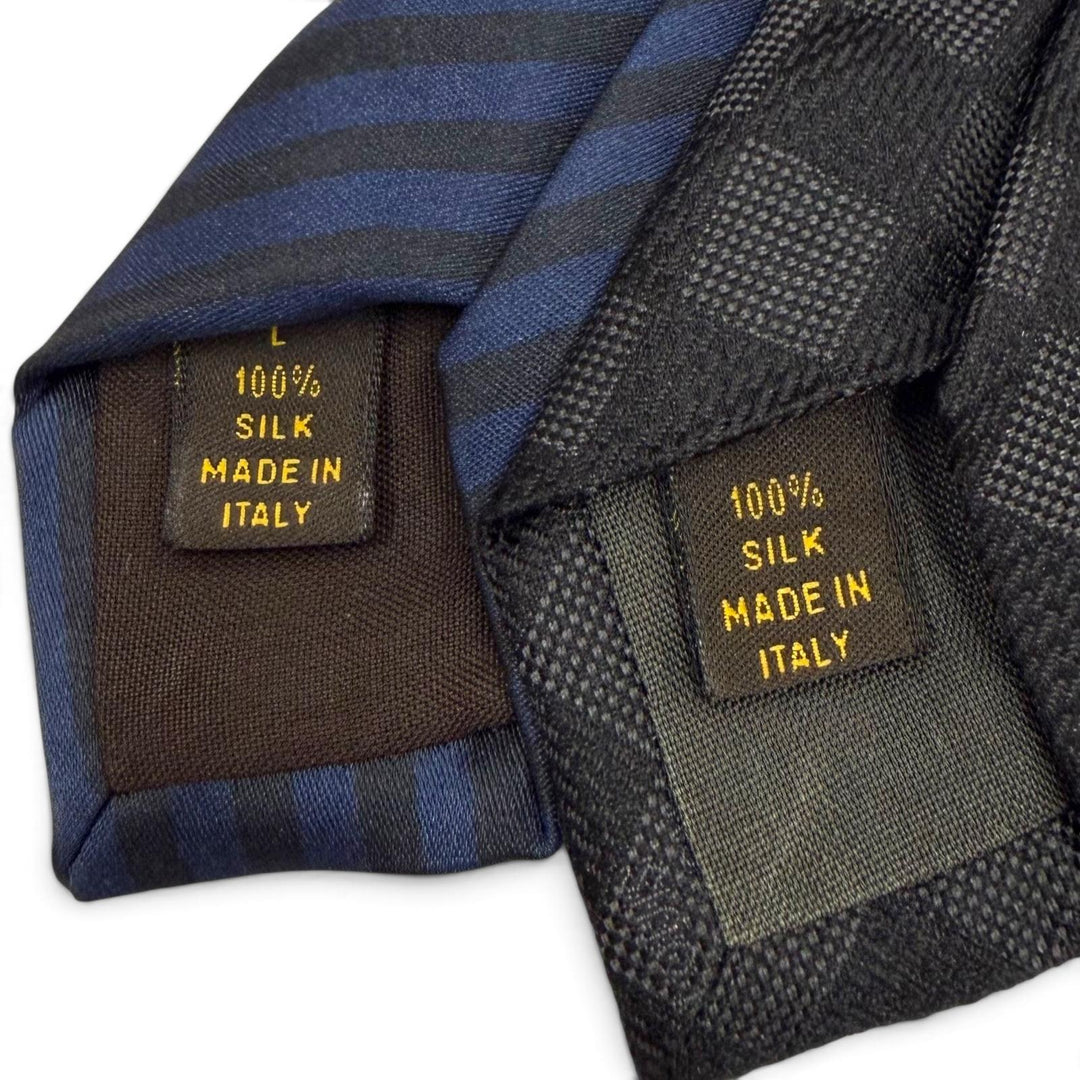 Great LOUIS VUITTON tie Cravat Damier Classic Stripe Tie Set of 2 black silk