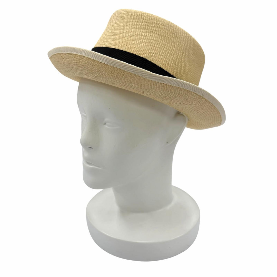 Excellent HERMES hat Ribbon tape Panama hat, straw hat, fedora natural Women 57