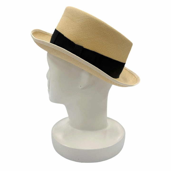 Excellent HERMES hat Ribbon tape Panama hat, straw hat, fedora natural Women 57