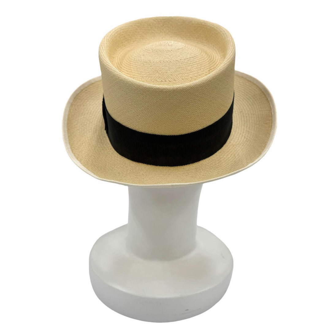 Excellent HERMES hat Ribbon tape Panama hat, straw hat, fedora natural Women 57