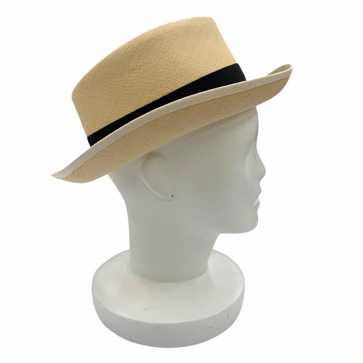 Excellent HERMES hat Ribbon tape Panama hat, straw hat, fedora natural Women 57