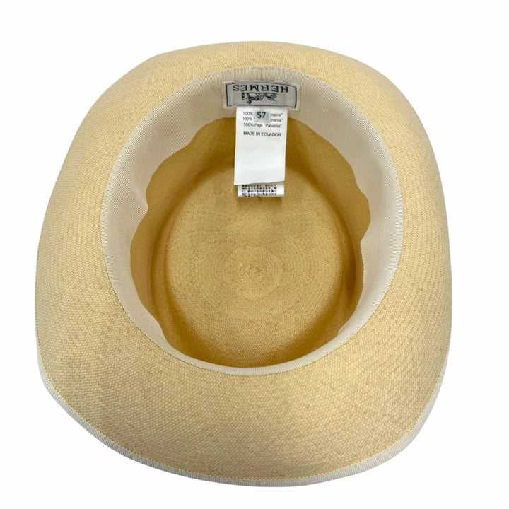 Excellent HERMES hat Ribbon tape Panama hat, straw hat, fedora natural Women 57