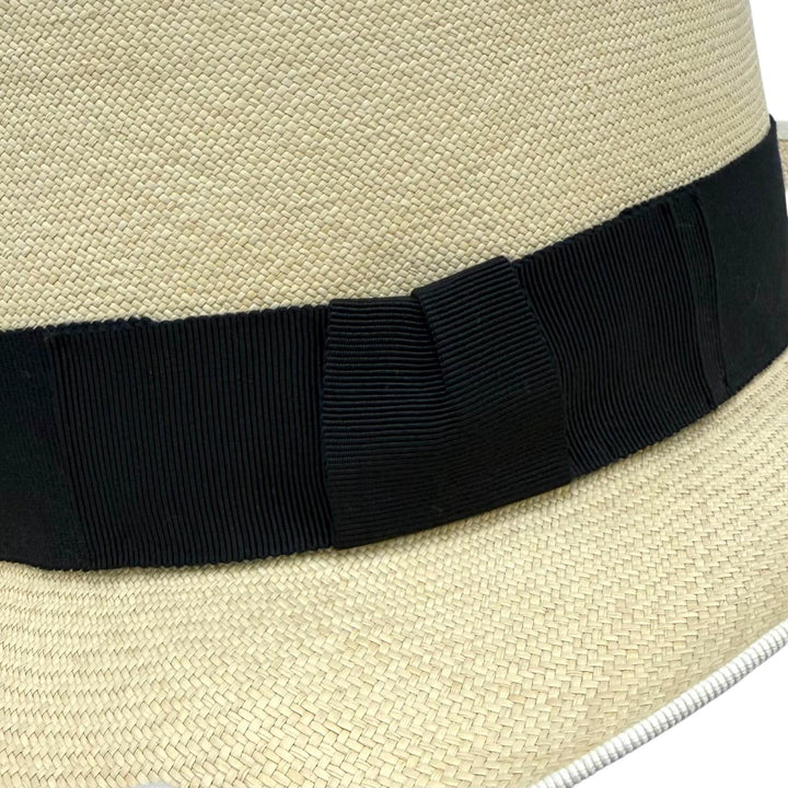 Excellent HERMES hat Ribbon tape Panama hat, straw hat, fedora natural Women 57
