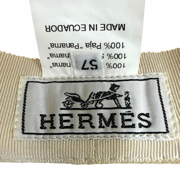 Excellent HERMES hat Ribbon tape Panama hat, straw hat, fedora natural Women 57