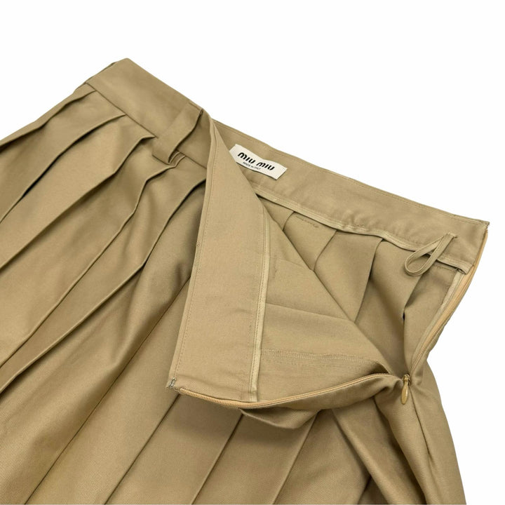 Great Miu Miu Pleated skirt West logo cut-off chinos beige cotton 40 MG1781