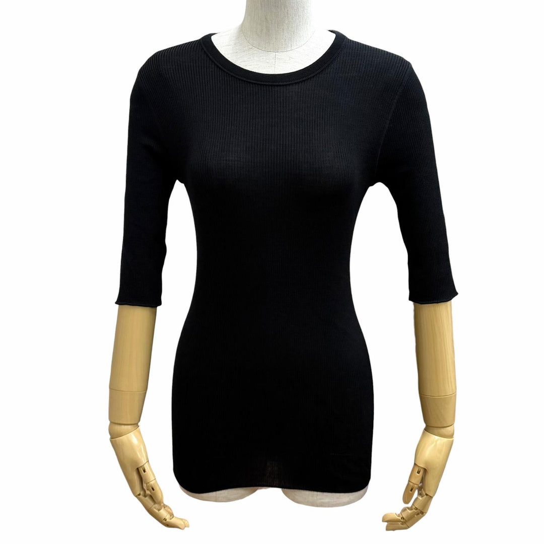 Pristine LOUIS VUITTON Short sleeve knit Tight ribbed knit crew neck wool L