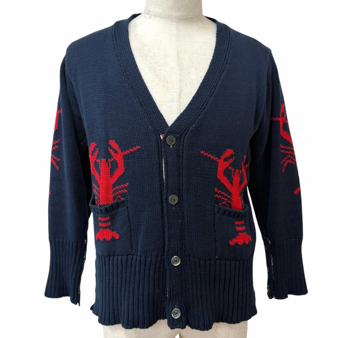 Great THOM BROWNE cardigan lobster Navy cotton mens 3 MKC001BKC139