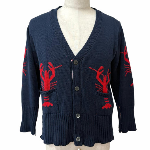 Great THOM BROWNE cardigan lobster Navy cotton mens 3 MKC001BKC139