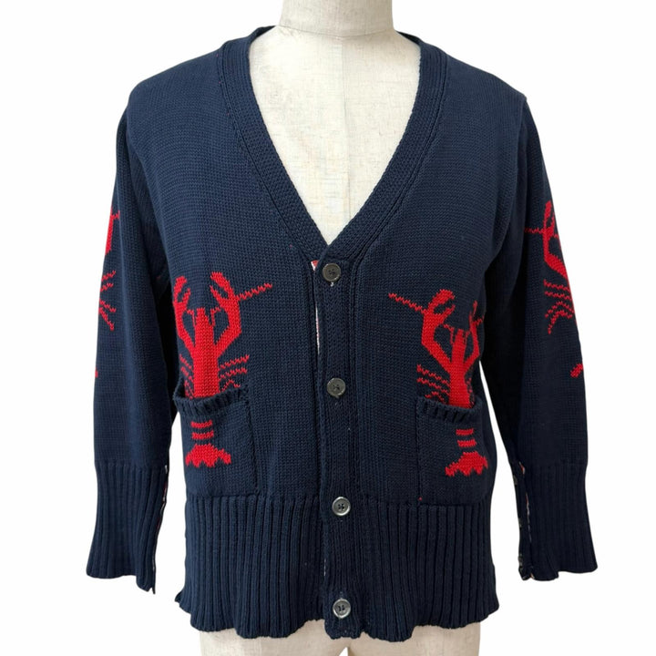 Great THOM BROWNE cardigan lobster Navy cotton mens 3 MKC001BKC139