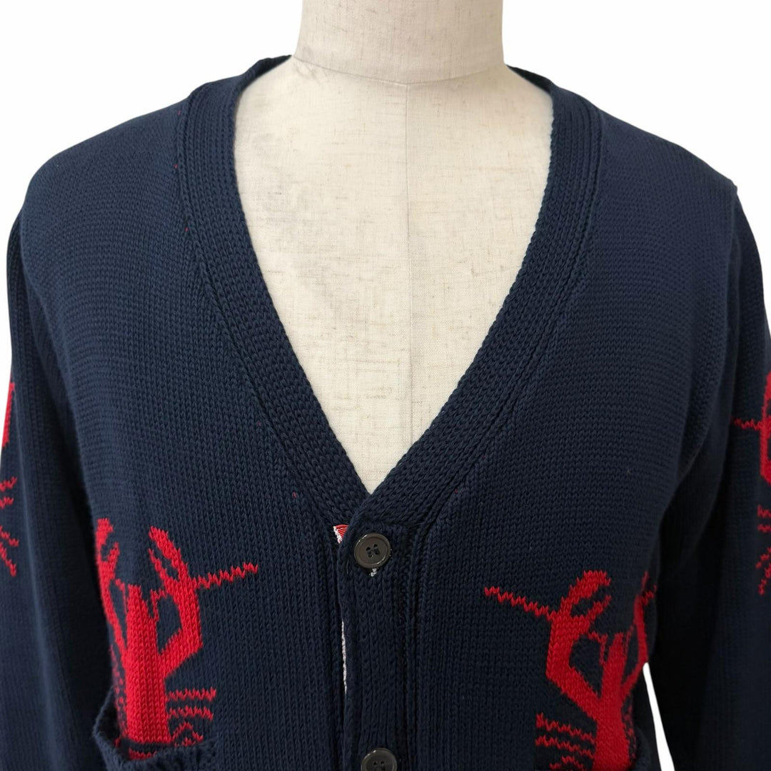 Great THOM BROWNE cardigan lobster Navy cotton mens 3 MKC001BKC139