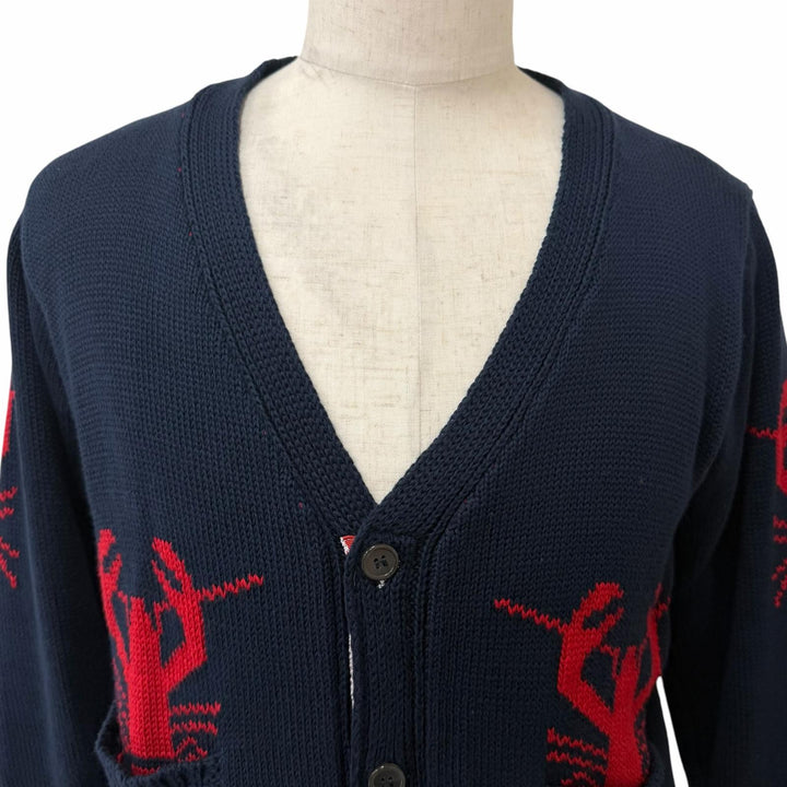 Great THOM BROWNE cardigan lobster Navy cotton mens 3 MKC001BKC139