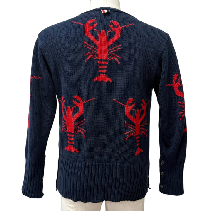 Great THOM BROWNE cardigan lobster Navy cotton mens 3 MKC001BKC139