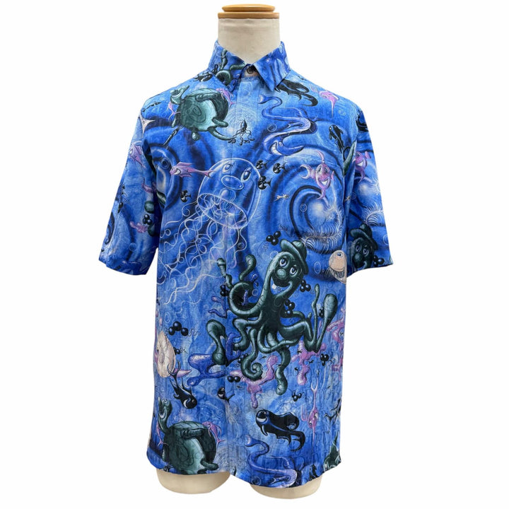 Pristine DIOR KENNY SCHARF Short sleeve shirt blue silk mens 37 033C508A5196