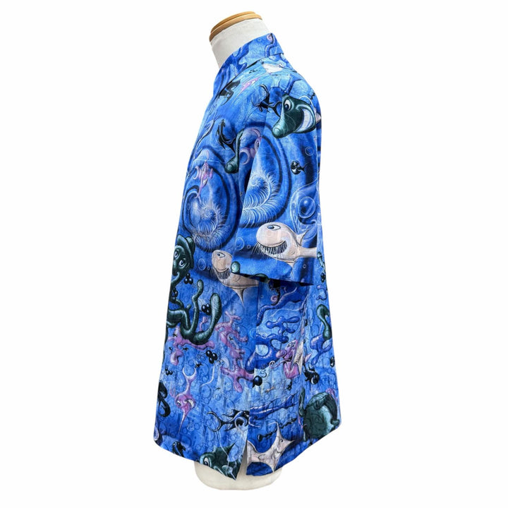 Pristine DIOR KENNY SCHARF Short sleeve shirt blue silk mens 37 033C508A5196
