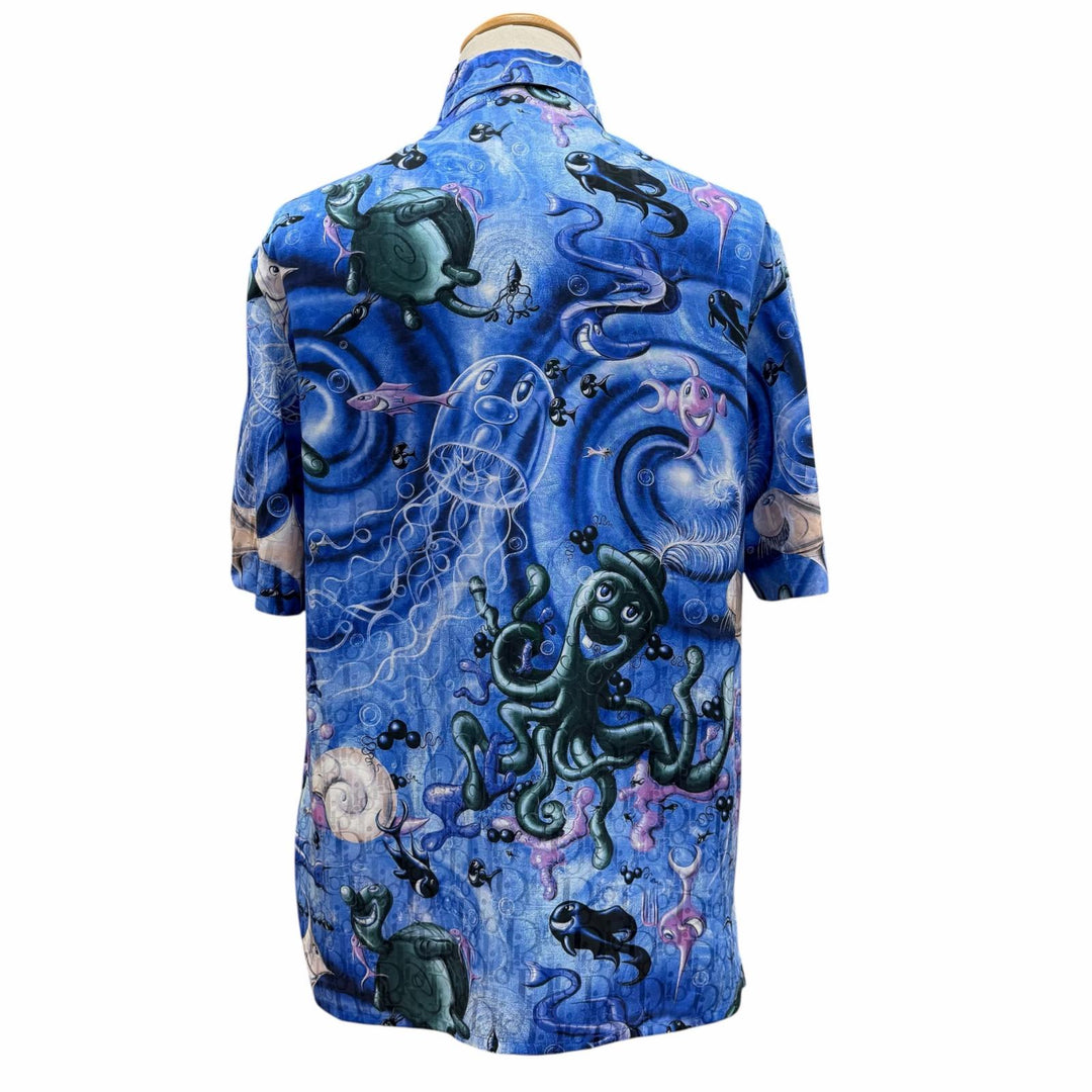 Pristine DIOR KENNY SCHARF Short sleeve shirt blue silk mens 37 033C508A5196