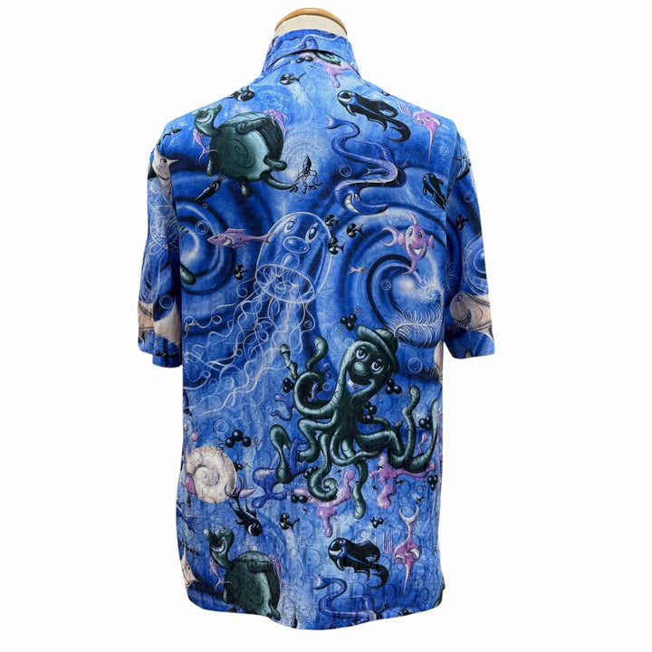 Pristine DIOR KENNY SCHARF Short sleeve shirt blue silk mens 37 033C508A5196