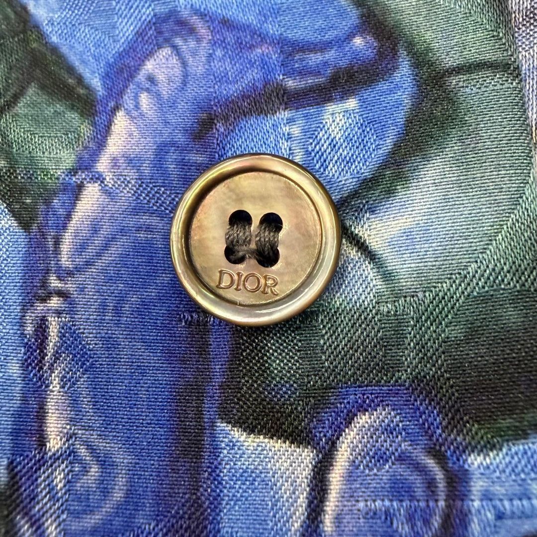 Pristine DIOR KENNY SCHARF Short sleeve shirt blue silk mens 37 033C508A5196