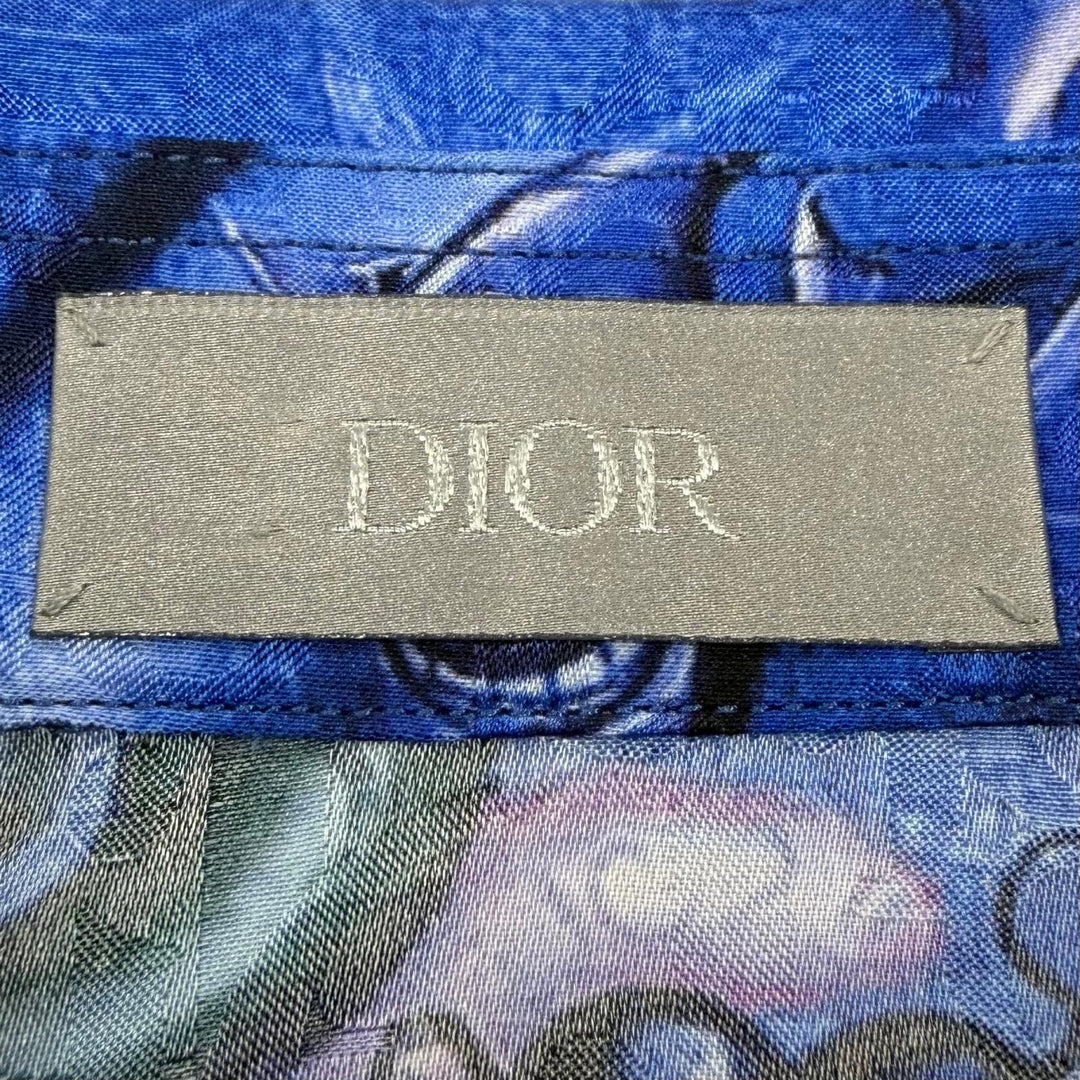 Pristine DIOR KENNY SCHARF Short sleeve shirt blue silk mens 37 033C508A5196