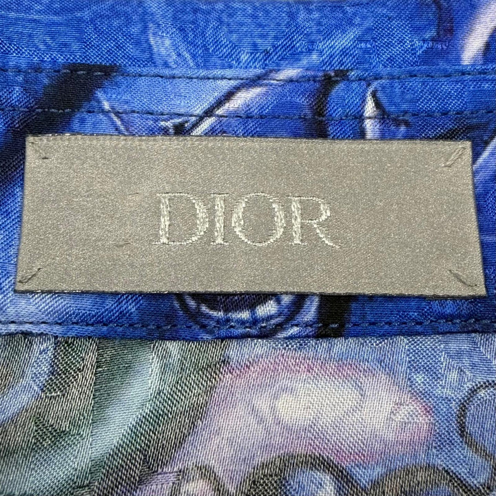 Pristine DIOR KENNY SCHARF Short sleeve shirt blue silk mens 37 033C508A5196