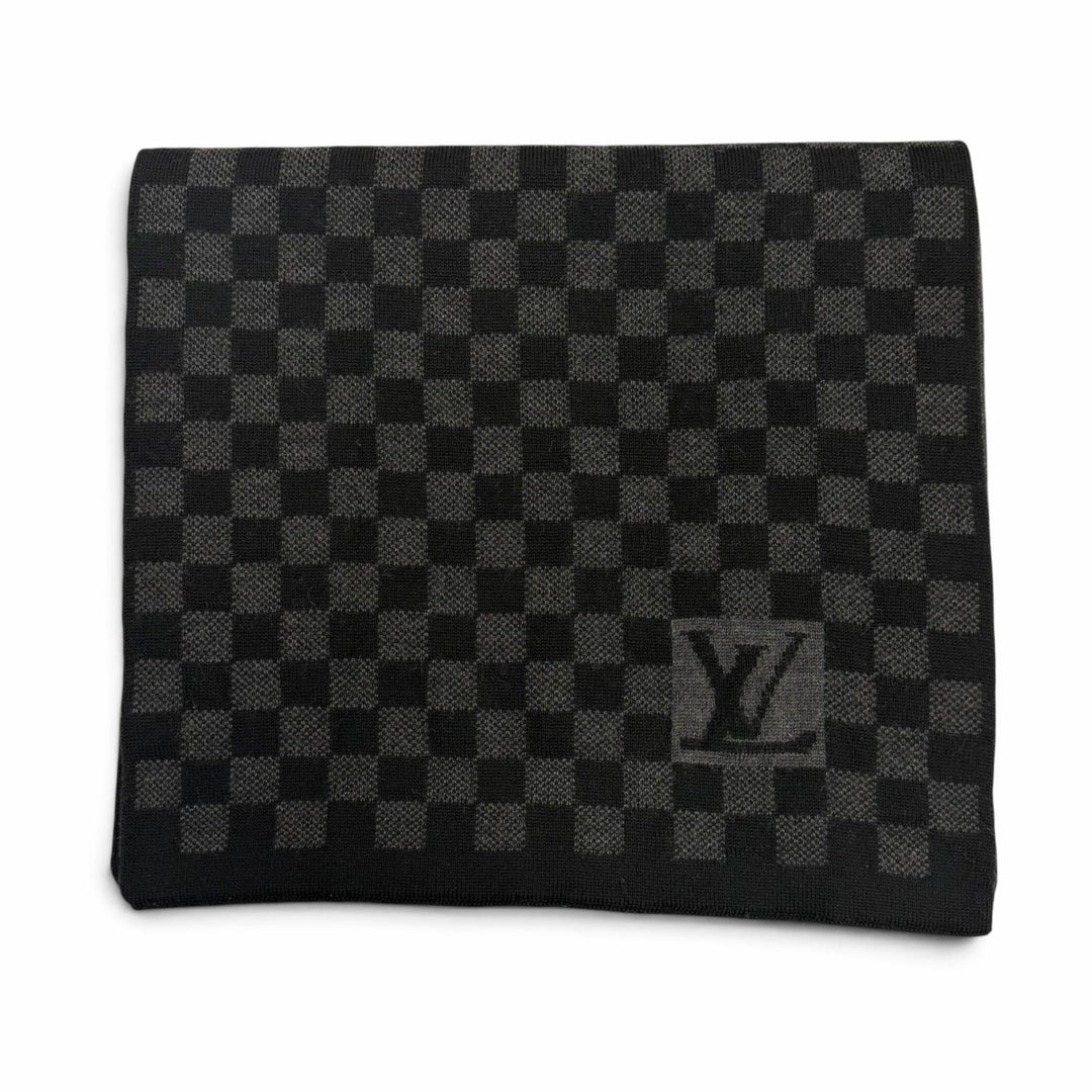 Great LOUIS VUITTON Scarf Escalp Petit Damier black wool mens 401910