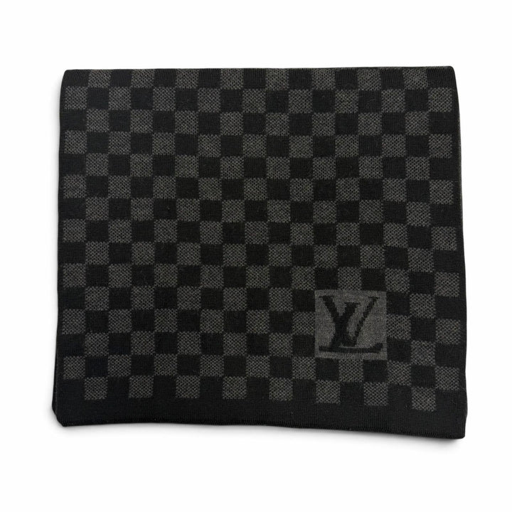 Great LOUIS VUITTON Scarf Escalp Petit Damier black wool mens 401910