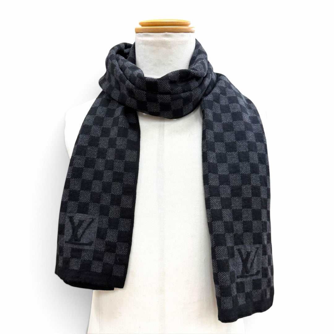 Great LOUIS VUITTON Scarf Escalp Petit Damier black wool mens 401910