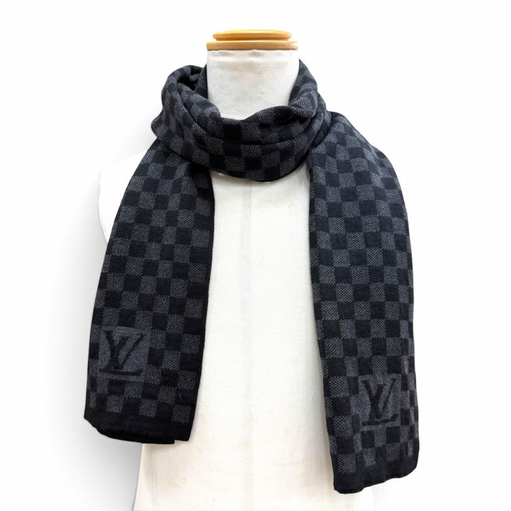 Great LOUIS VUITTON Scarf Escalp Petit Damier black wool mens 401910