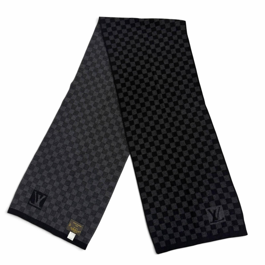Great LOUIS VUITTON Scarf Escalp Petit Damier black wool mens 401910