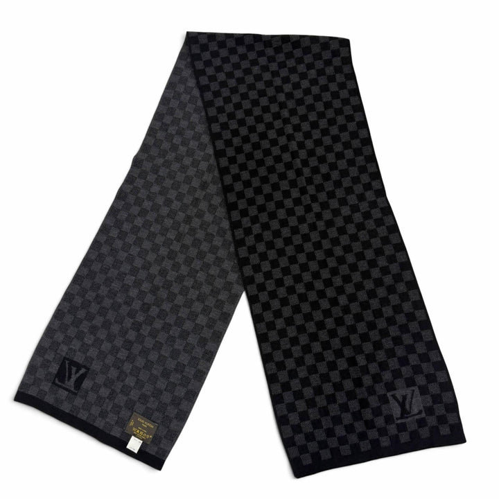 Great LOUIS VUITTON Scarf Escalp Petit Damier black wool mens 401910