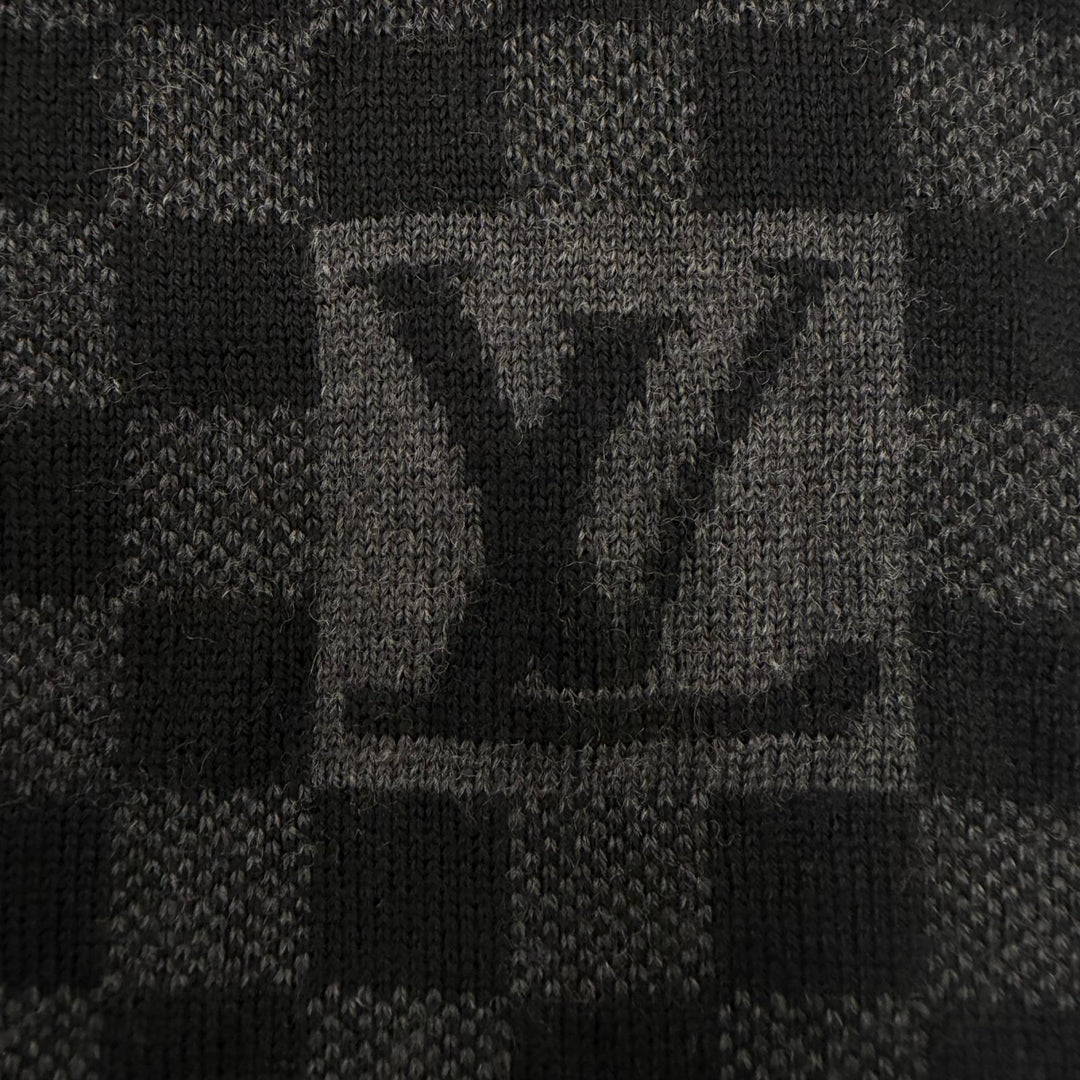 Great LOUIS VUITTON Scarf Escalp Petit Damier black wool mens 401910