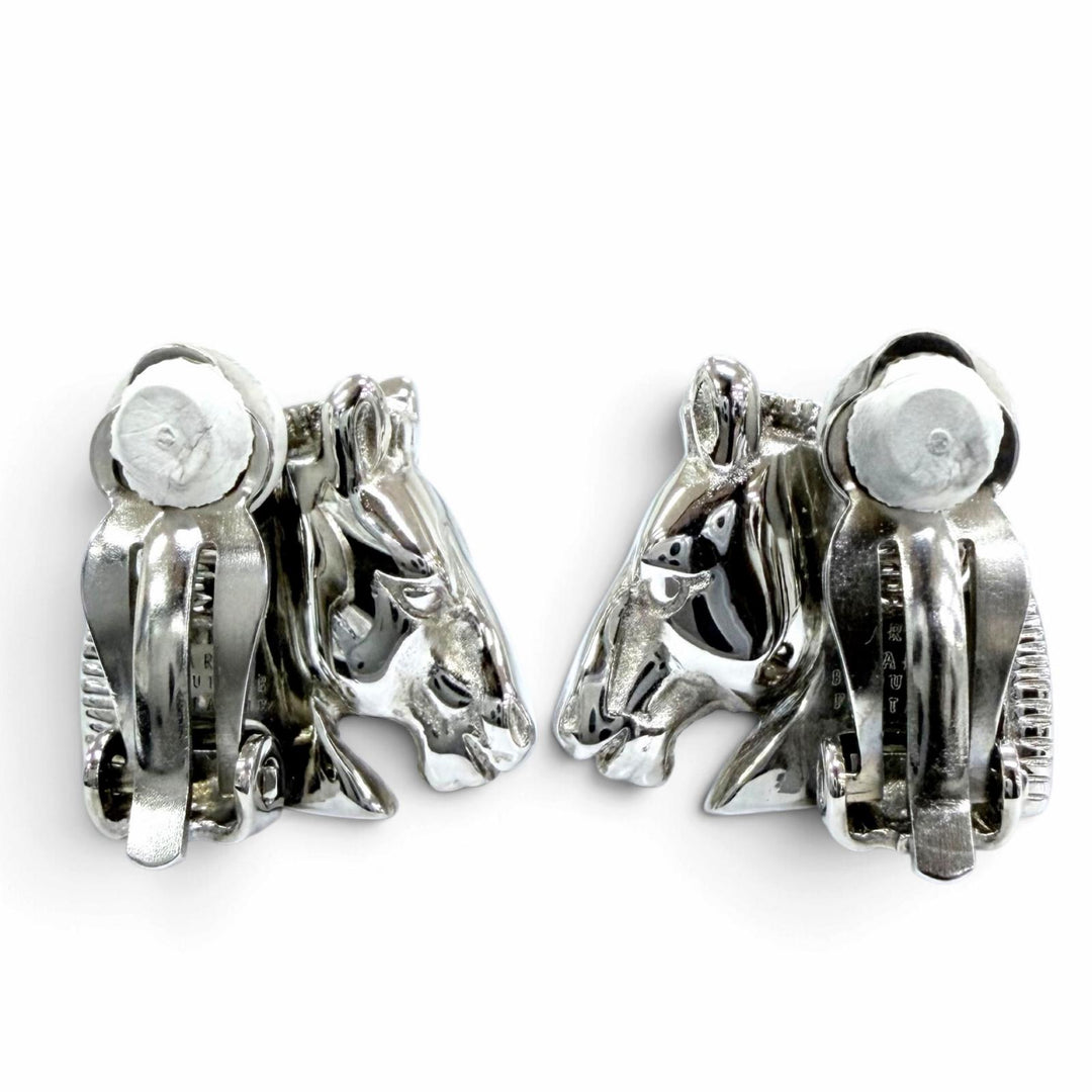 Excellent HERMES Earring Cheval Earring Horse motif accessories Silver Women