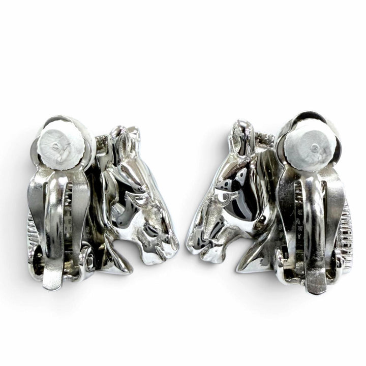 Excellent HERMES Earring Cheval Earring Horse motif accessories Silver Women