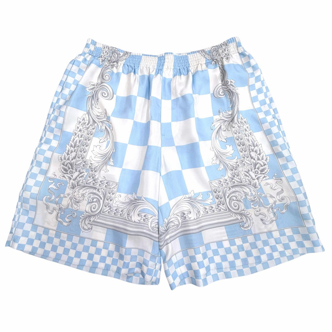 Pristine VERSACE Shorts Baroque Pattern Light blue silk mens 52 1002476