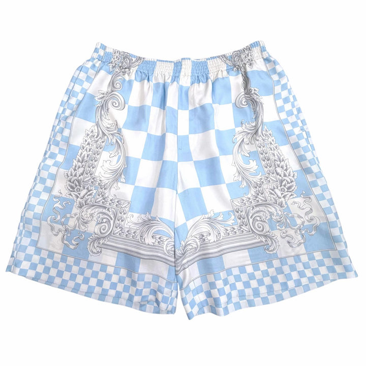 Pristine VERSACE Shorts Baroque Pattern Light blue silk mens 52 1002476