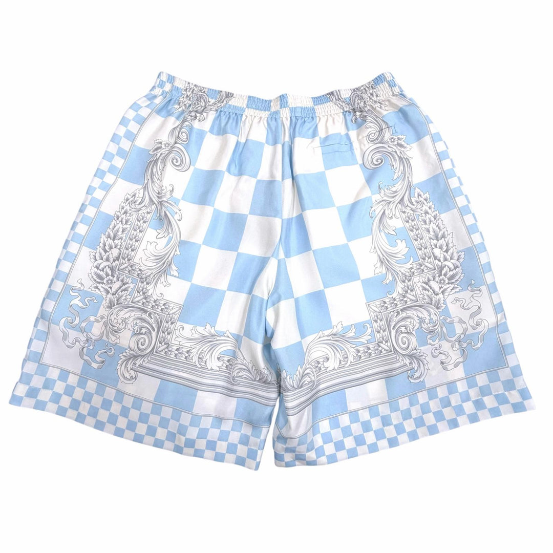 Pristine VERSACE Shorts Baroque Pattern Light blue silk mens 52 1002476