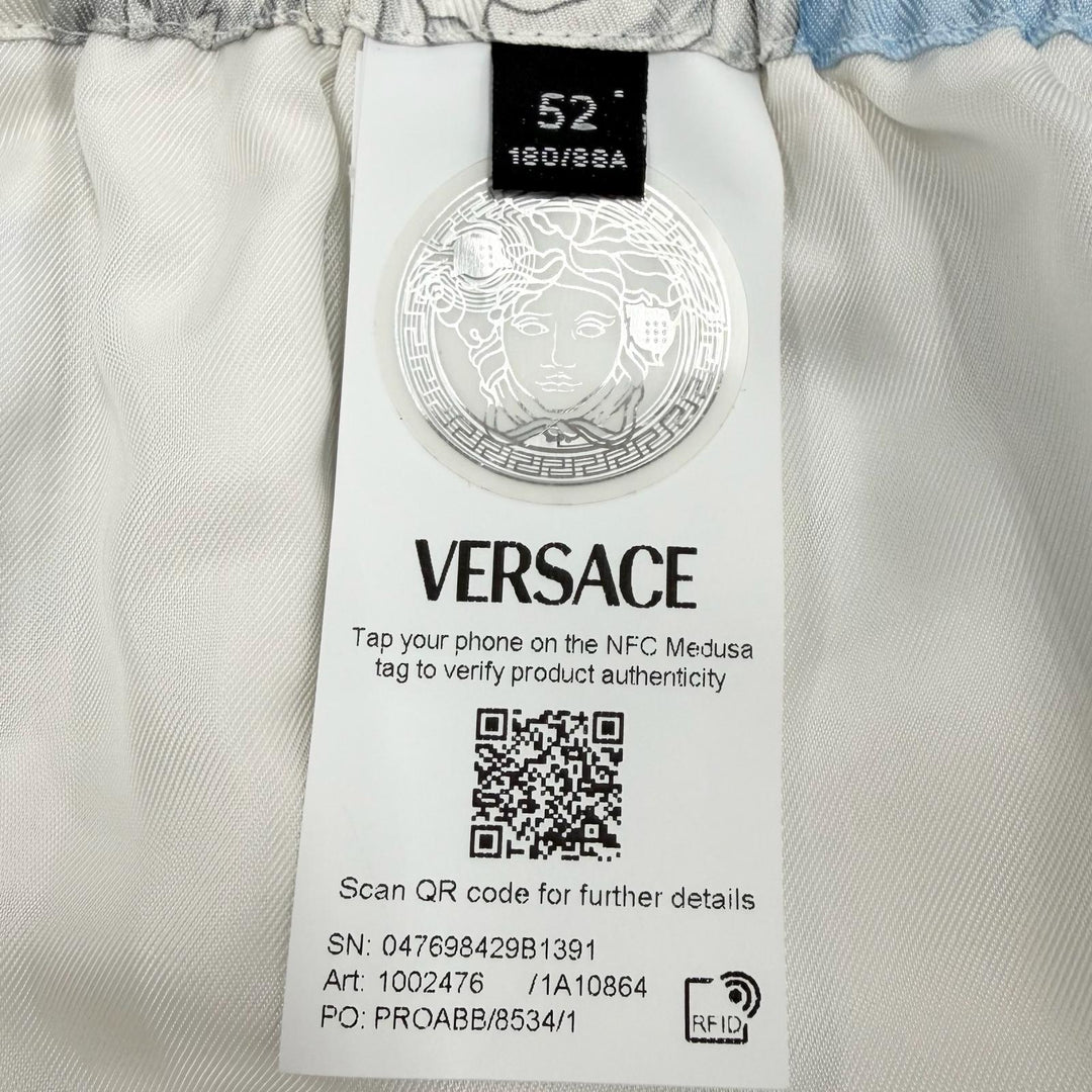 Pristine VERSACE Shorts Baroque Pattern Light blue silk mens 52 1002476